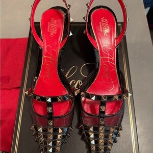 Valentino Black and Red Studded Heels